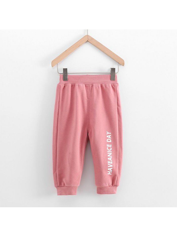 New children's spring and autumn sports pants solid color leisure sports pants Korean loose pants for boys and girls 