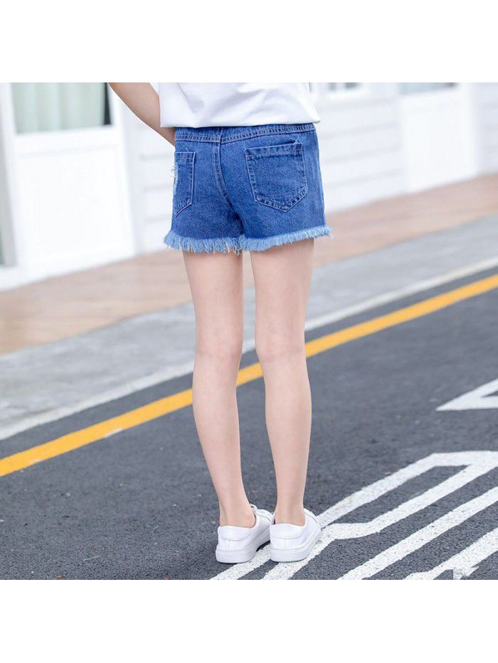 Korean summer girls' denim shorts new foreign style children's wear hot pants thin girls' versatile shorts 