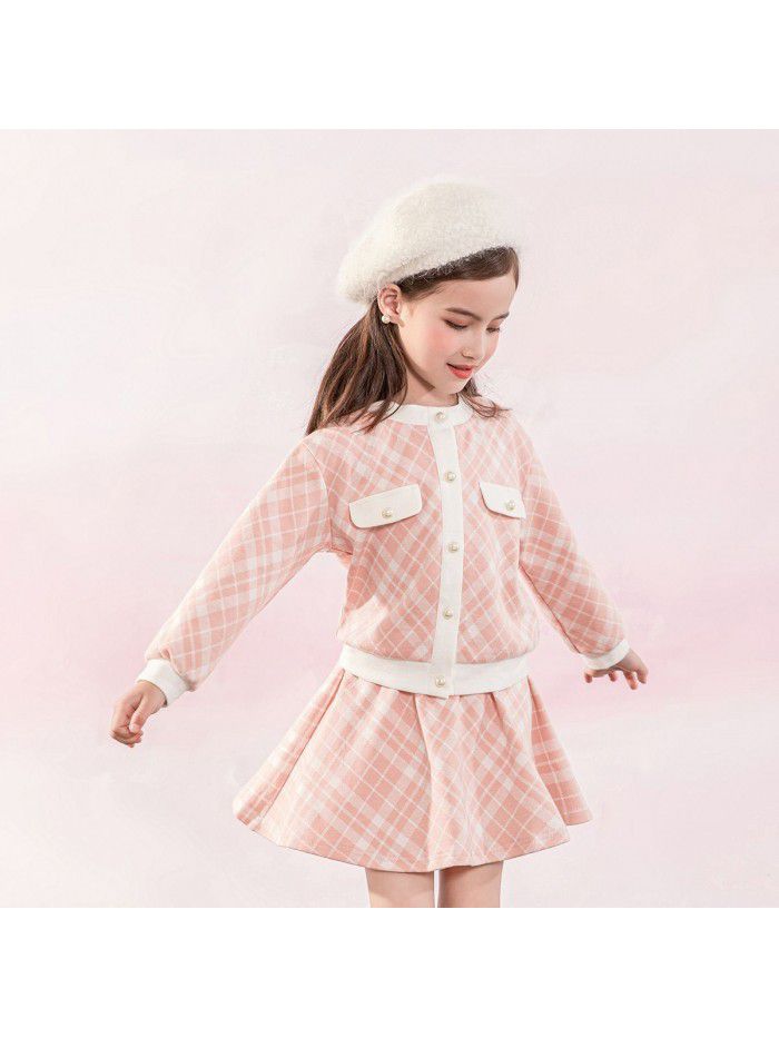 Cicie children's wear one ready to go girl's suit  spring lady children's knitting skirt suit 