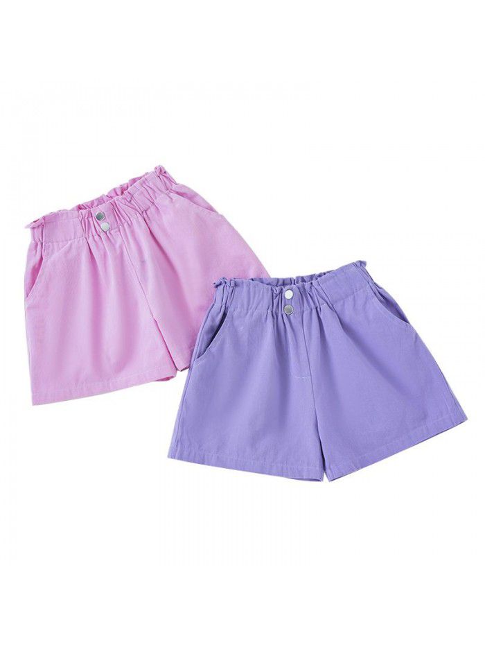 New girls' high waisted cotton bract shorts for summer  