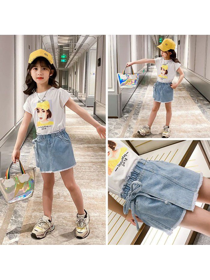 Girls' denim shorts children's summer wear jeans skirt summer vacation 2 pieces denim skirt  new hot pants fashion 