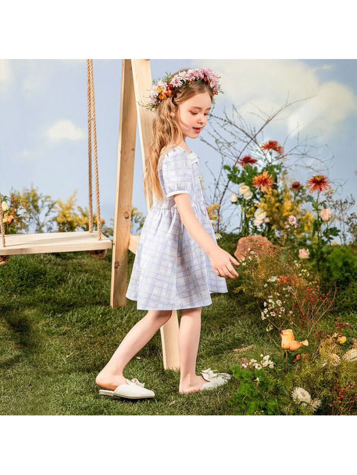 A new hair generation children's dress, summer  children's skirt, plaid girl's dress 