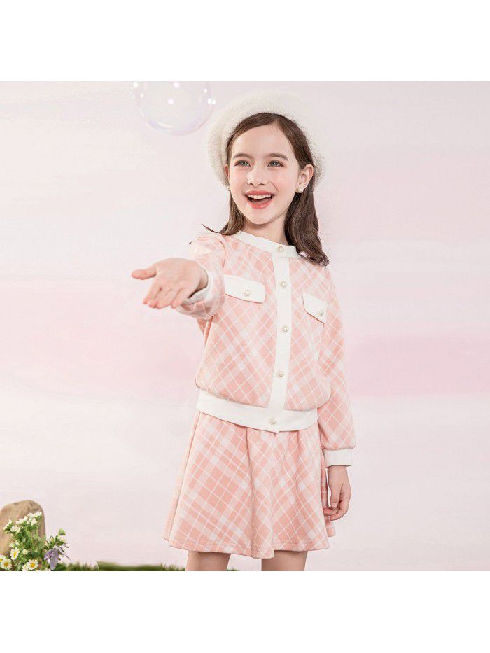 Cicie children's wear one ready to go girl's suit  spring lady children's knitting skirt suit 