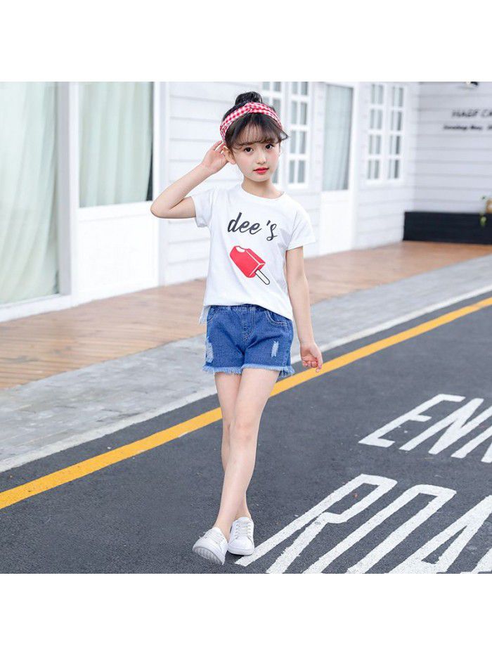 Korean summer girls' denim shorts new foreign style children's wear hot pants thin girls' versatile shorts 