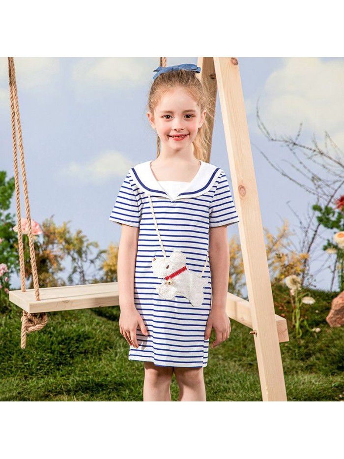 Girls' Navy Dress Korean children's clothing one hair generation baby summer  new children's Cotton Skirt 