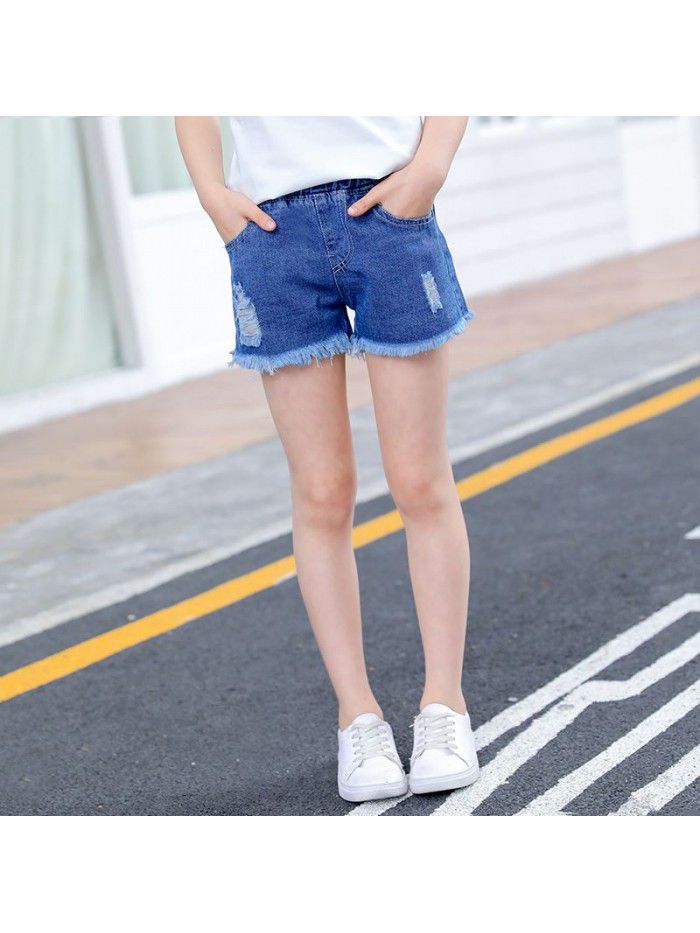 Korean summer girls' denim shorts new foreign style children's wear hot pants thin girls' versatile shorts 