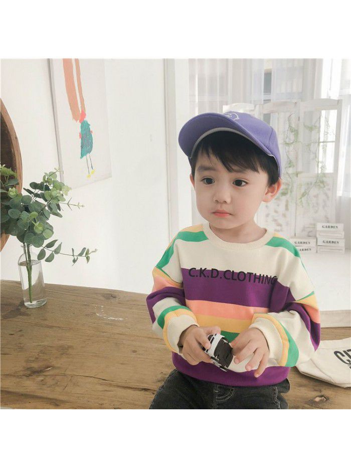 Boys' sweater Pullover spring clothes baby long sleeve top color stripe children's clothes children's bottom coat ia905 