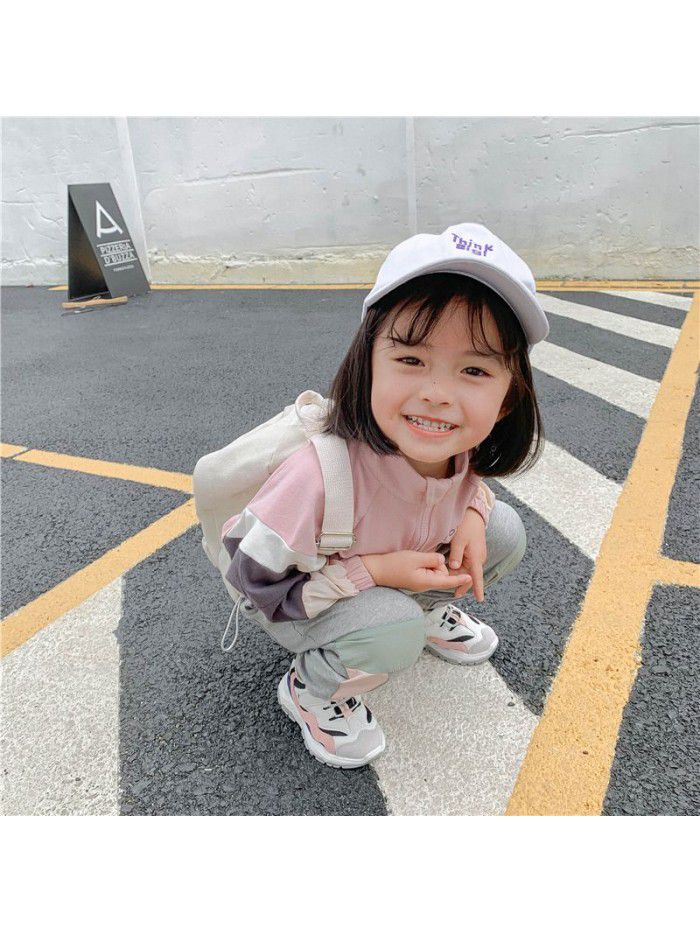 Girls' color matching coat  new Korean autumn baby's top long sleeve children's stand collar Pullover 