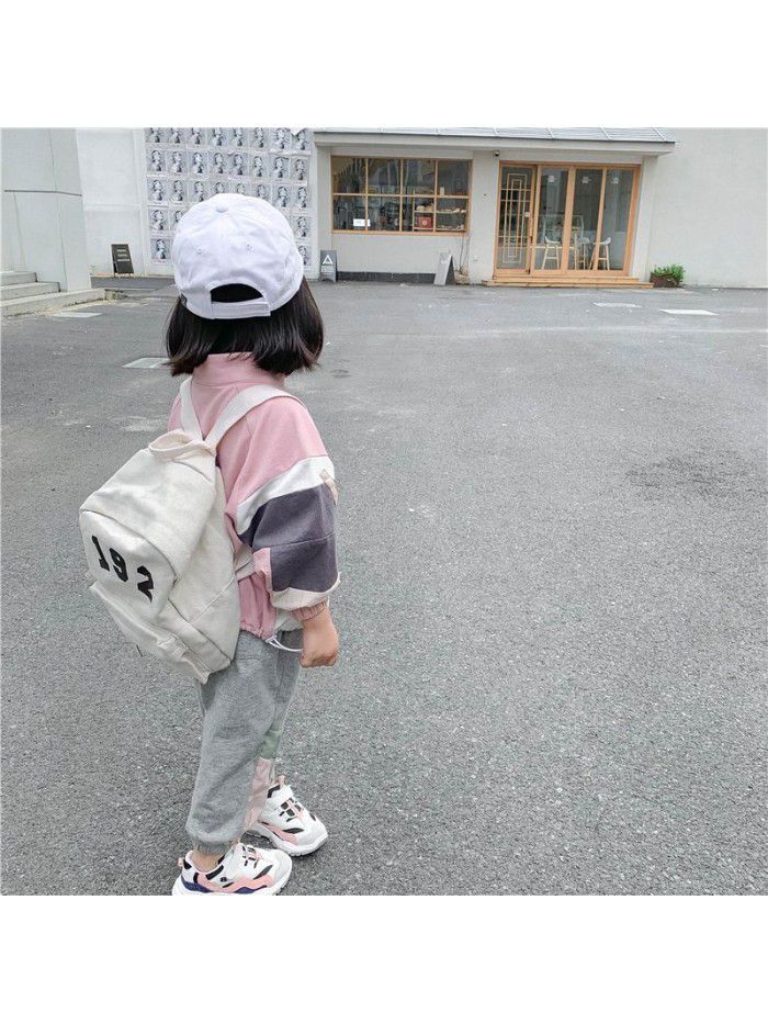 Girls' color matching coat  new Korean autumn baby's top long sleeve children's stand collar Pullover 