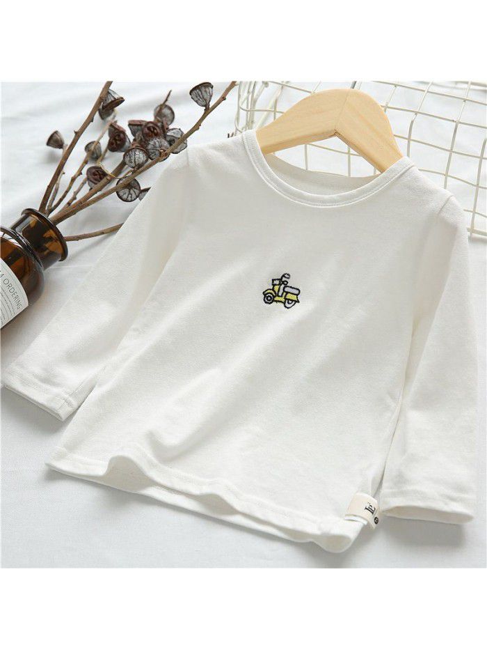 Children's t-shirt men's spring and autumn clothes middle and small children's top long sleeve round neck Pullover baby bottom coat solid color clothes ia911 