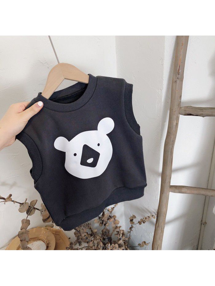 Children's Vest Korean Plush autumn and winter  girls bear cartoon foreign style warm vest foreign trade wholesale 