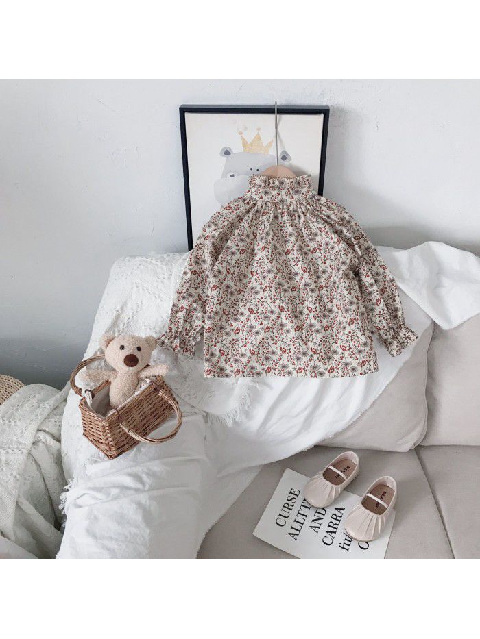  spring new girls' shirt floral retro long sleeve shirt Korean fashion top foreign trade wholesale children's wear 