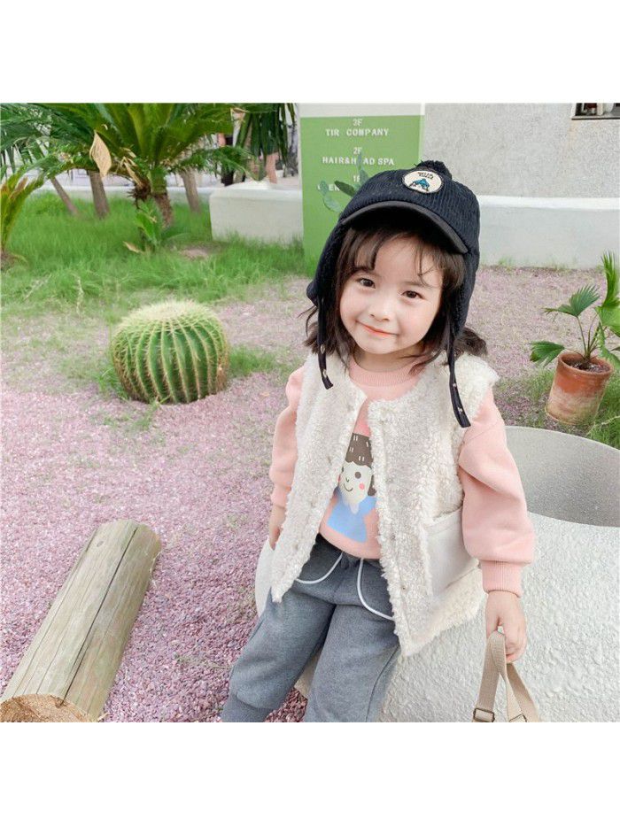 Girls' waistcoat imitation cashmere vest spring and autumn winter children's Korean children's jacket 