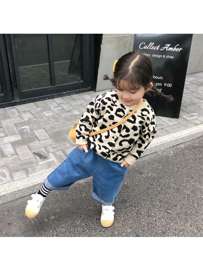 Girls' Knitted parent child cardigan leopard new spring and autumn children's coat Baby Sweater Top 