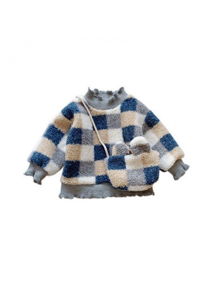 Girls' Plush sweater thickened Korean children's clothing autumn and winter  warm girl's cardigan coat free bag 