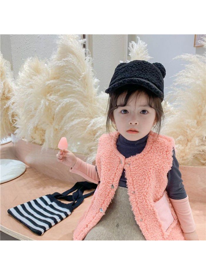 Girls' waistcoat imitation cashmere vest spring and autumn winter children's Korean children's jacket 