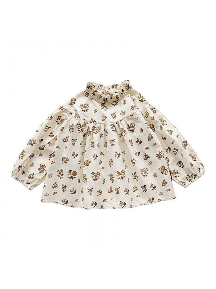 Girls'  spring dress new children's retro fashion baby shirt Korean casual top wholesale 