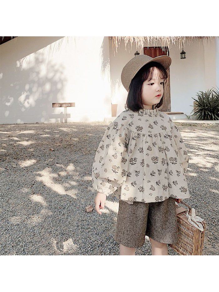 Girls'  spring dress new children's retro fashion baby shirt Korean casual top wholesale 