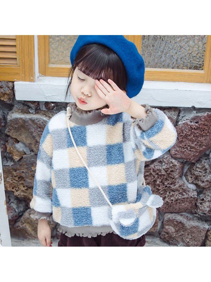 Girls' Plush sweater thickened Korean children's clothing autumn and winter  warm girl's cardigan coat free bag 