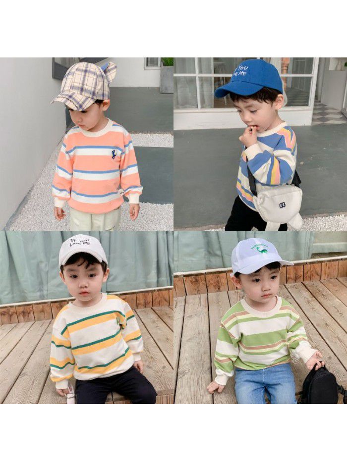 Boys' bodywear spring clothing  new Pullover striped baby clothes children's top factory direct sales children's wear 