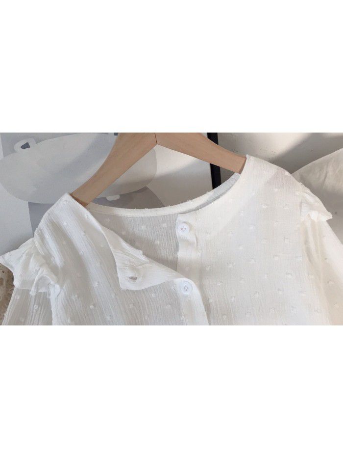 Girls' shirt  spring new Korean fashion baby flying sleeve top children's baby shirt wholesale 