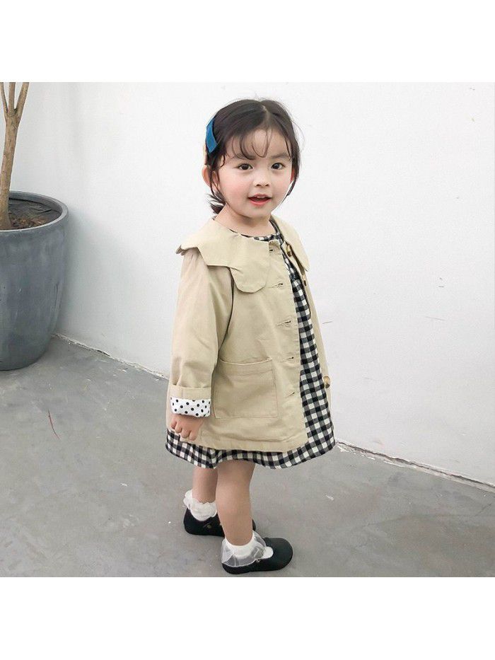 Girls' windbreaker  new spring and autumn children's middle and long children's wear loose doll collar coat factory direct sale 