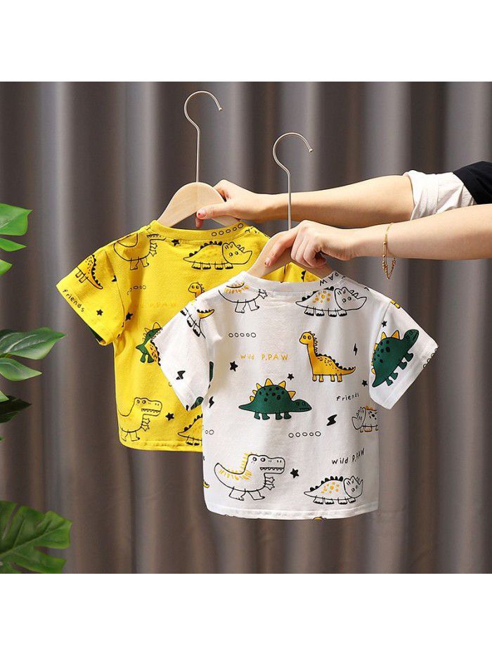 4837 boys' baby 3 short sleeve T-shirt 4 summer children 5 dinosaur top handsome Korean children  new fashion 