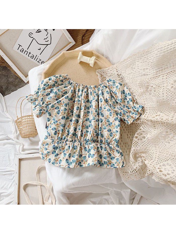  summer girls' French idyllic short sleeve baby shirt 