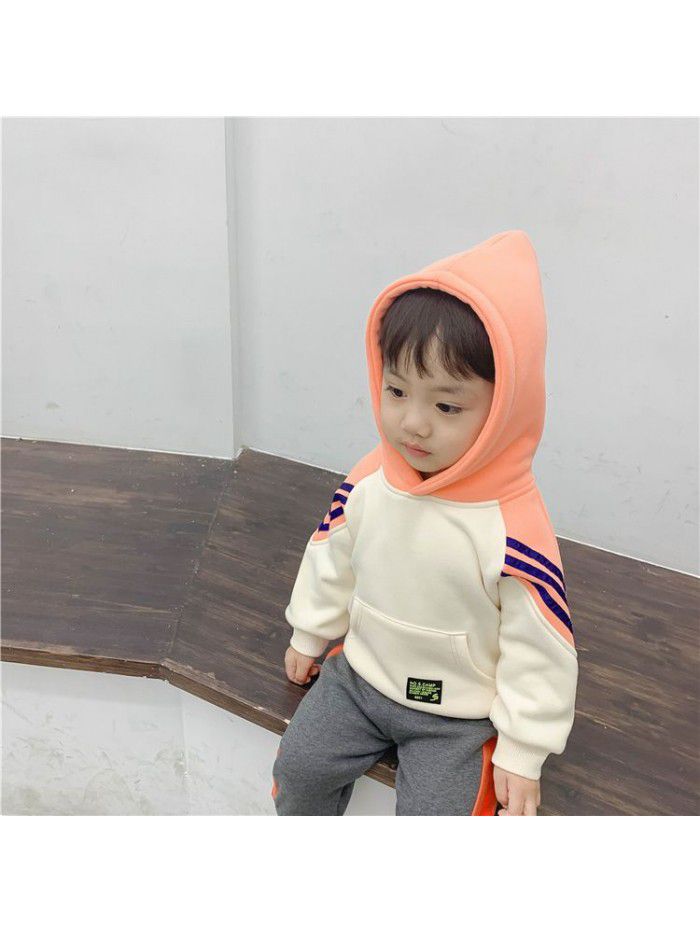 Boys' sweater autumn and winter baby Warm Fleece Baby coat children's hooded Pullover ready to go 