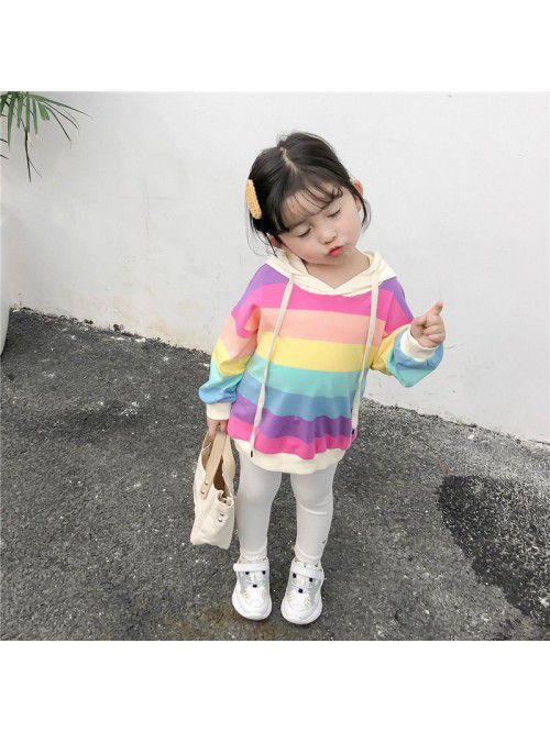 Girls' Rainbow Striped Hooded Sweater spring ...