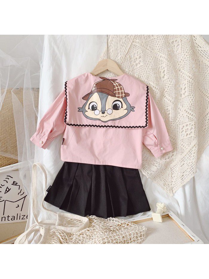 Girls' shirt  autumn new children's Korean style European station bow tie fashion long sleeve top 