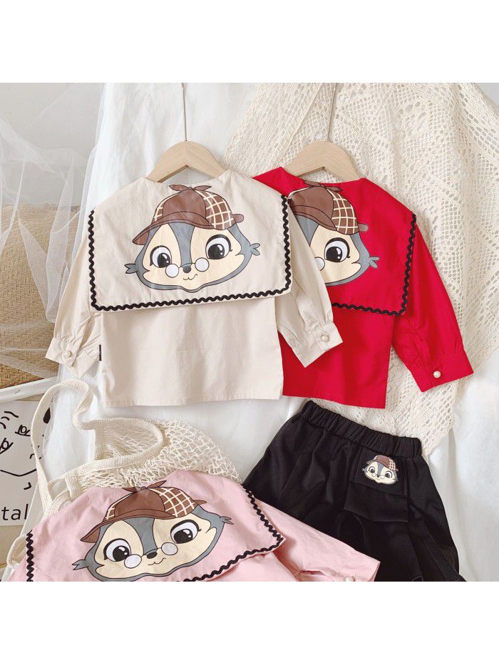 Girls' shirt  autumn new children's Korean style European station bow tie fashion long sleeve top 