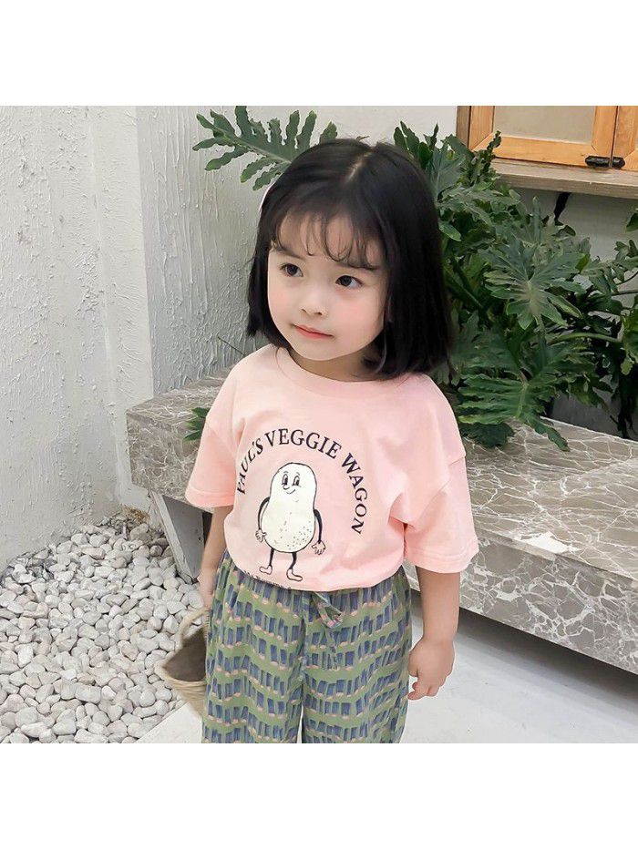 Girls' T-shirt short sleeve  new summer clothes baby Korean Short Sleeve bottomed children's cartoon printed top 