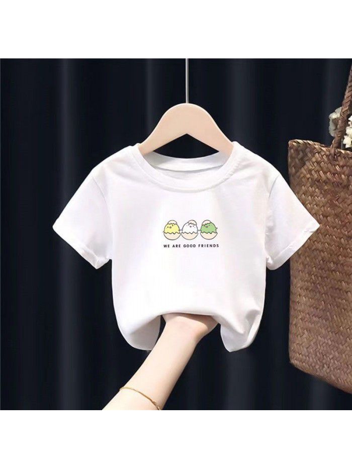 2193 girls' top new boys' baby animal print T-shirt children's summer foreign style cotton short sleeve 