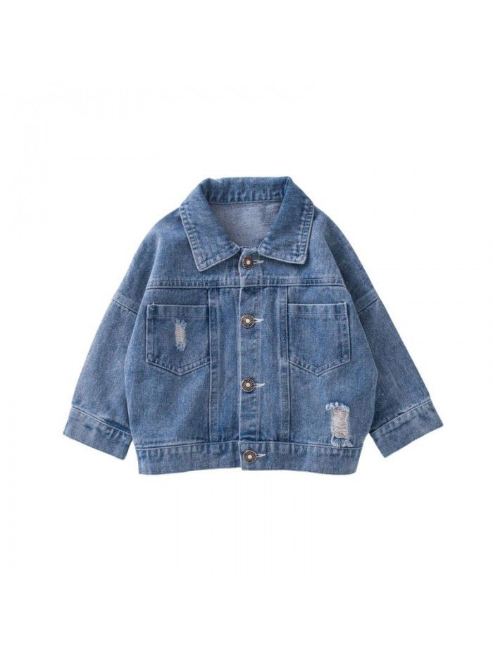 Baby jeans jacket spring and autumn new pure color boys' top baby boomer children's clothing wholesale ia917 