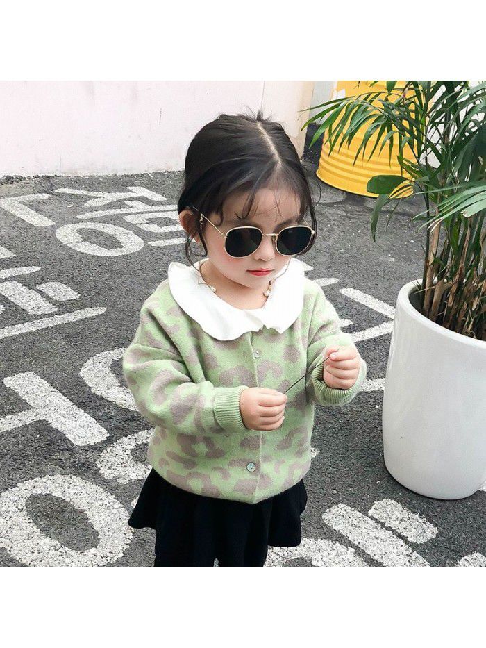 Girls' Knitted parent child cardigan leopard new spring and autumn children's coat Baby Sweater Top 