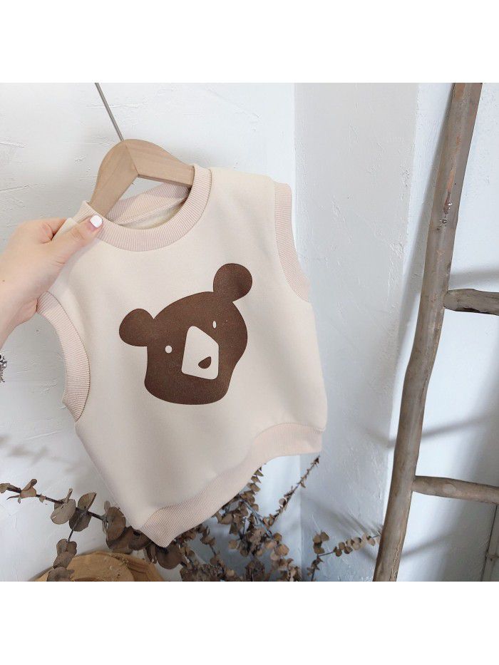 Children's Vest Korean Plush autumn and winter  girls bear cartoon foreign style warm vest foreign trade wholesale 