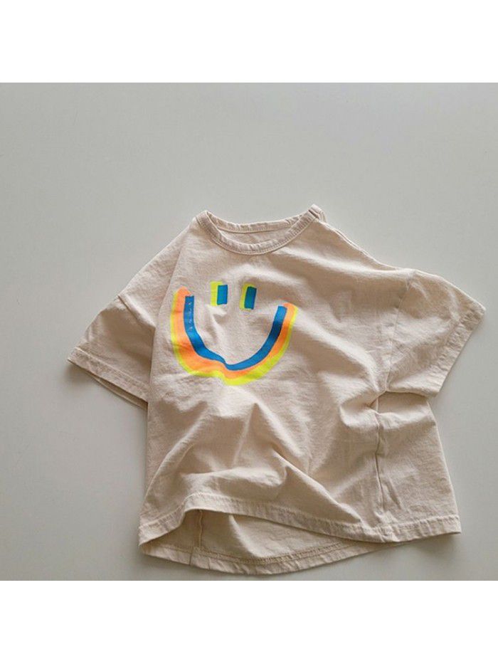 children's Korean new summer top loose simple boys and girls cartoon printed casual cotton short sleeve T-shirt 