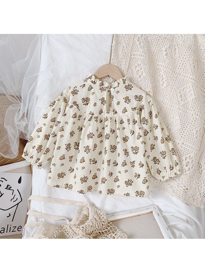 Girls'  spring dress new children's retro fashion baby shirt Korean casual top wholesale 