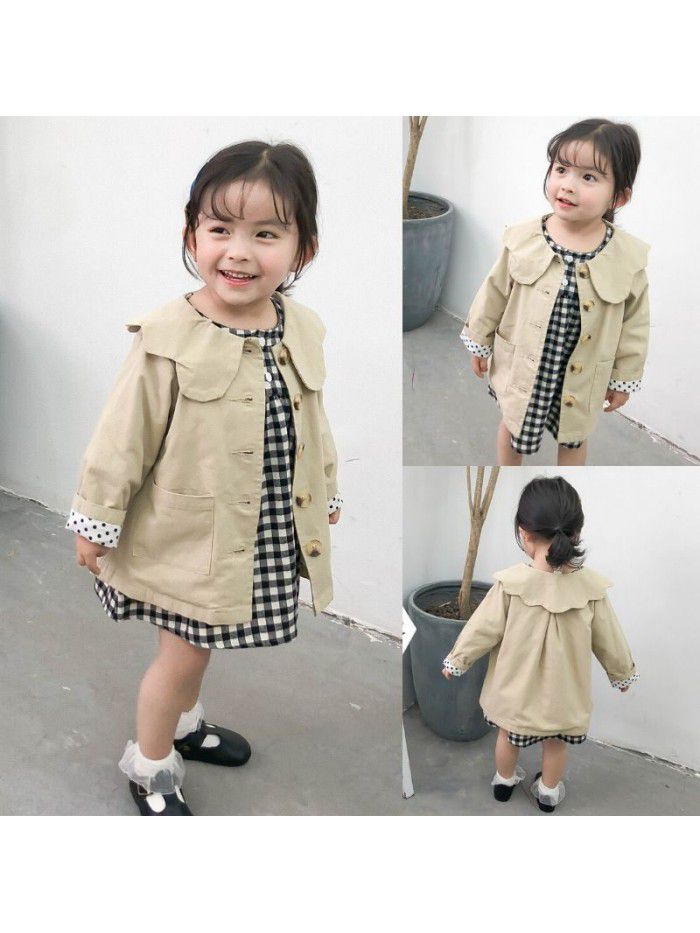 Girls' windbreaker  new spring and autumn children's middle and long children's wear loose doll collar coat factory direct sale 