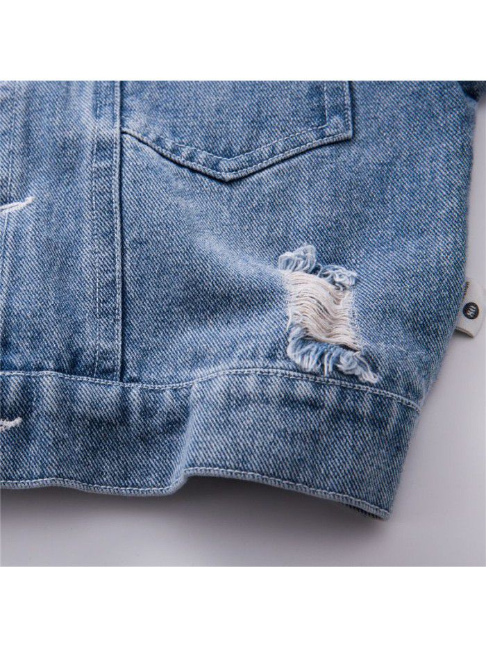 Baby jeans jacket spring and autumn new pure color boys' top baby boomer children's clothing wholesale ia917 