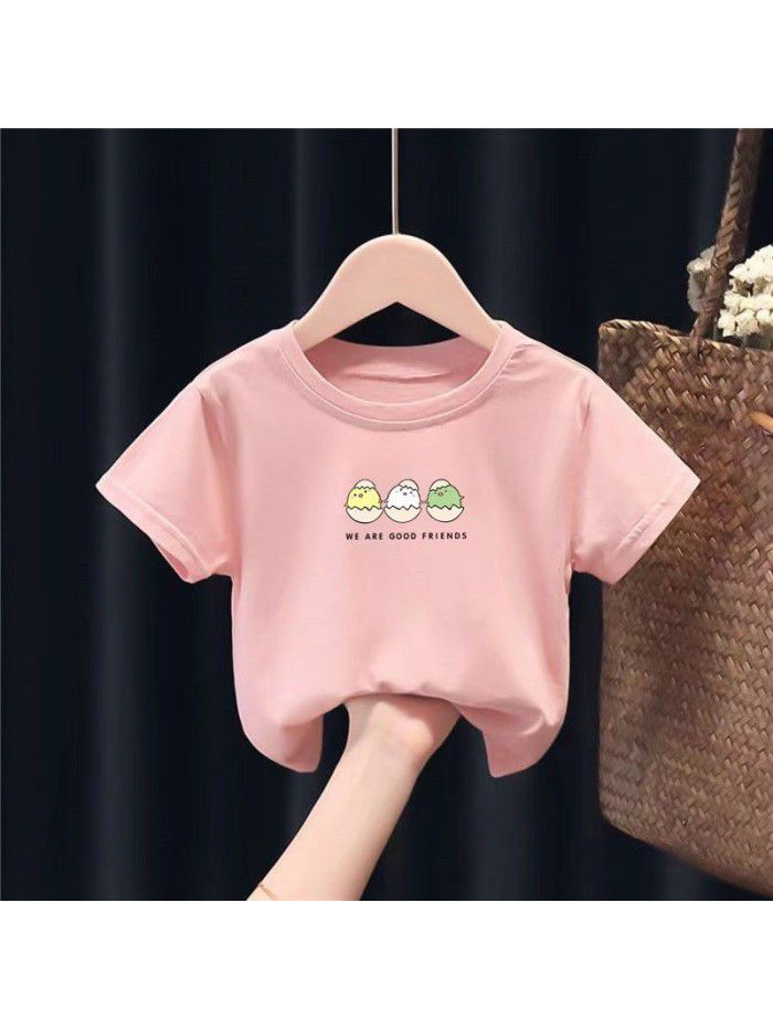 2193 girls' top new boys' baby animal print T-shirt children's summer foreign style cotton short sleeve 