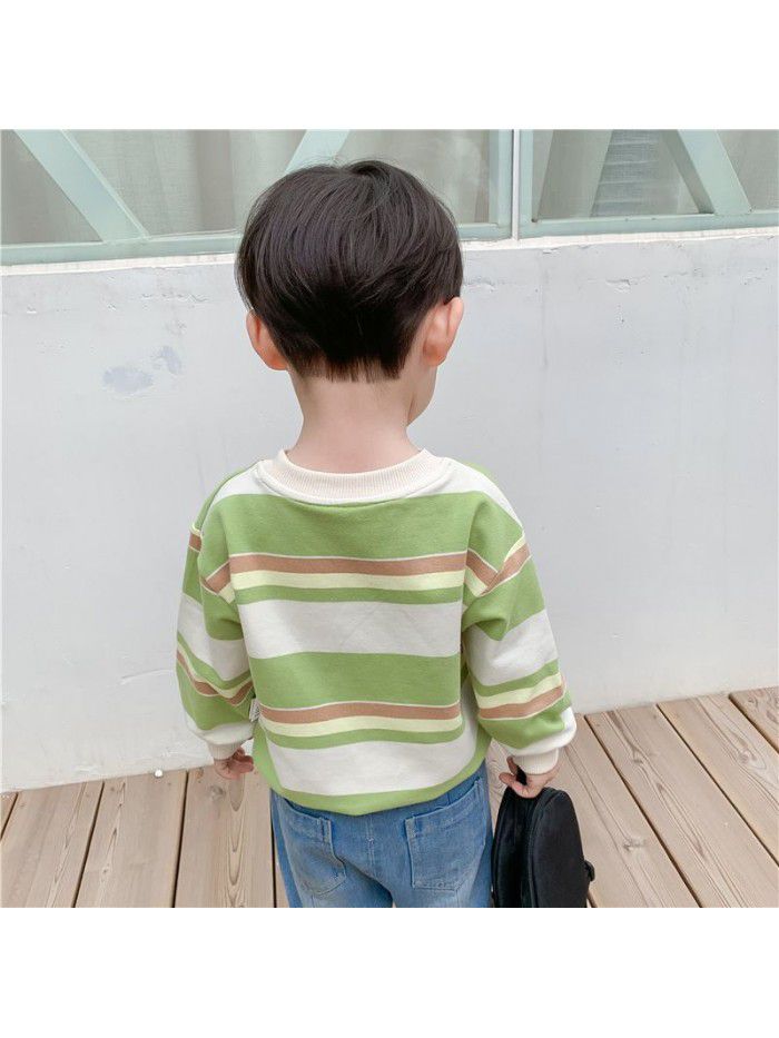 Boys' bodywear spring clothing  new Pullover striped baby clothes children's top factory direct sales children's wear 