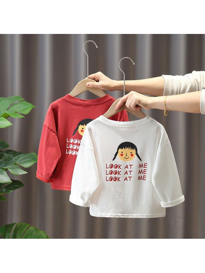 Girls' spring top foreign style children's T-shirt fashion brand  New Spring Dress Girls' long sleeve spring and autumn bottom coat 