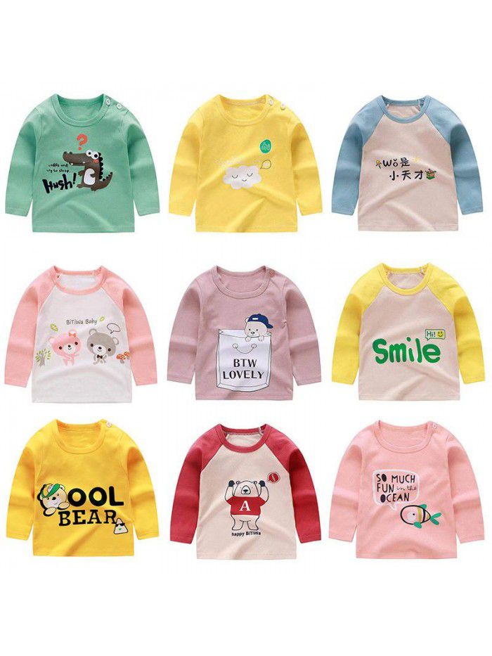 Children's undershirt spring autumn new baby cartoon top boy's single piece baby long sleeve sweater wholesale 