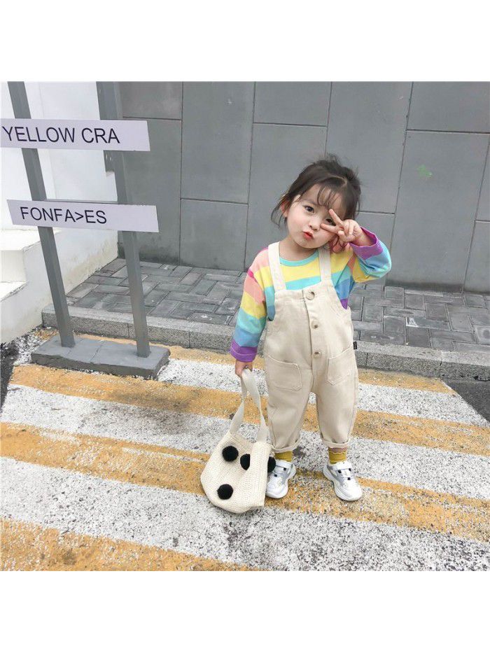 Girls' Rainbow Striped Hooded Sweater spring and autumn wear children's top Pullover long sleeve children's wear 