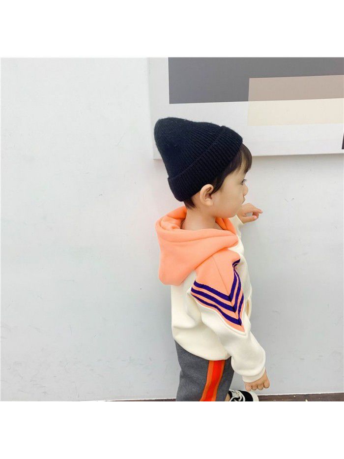 Boys' sweater autumn and winter baby Warm Fleece Baby coat children's hooded Pullover ready to go 