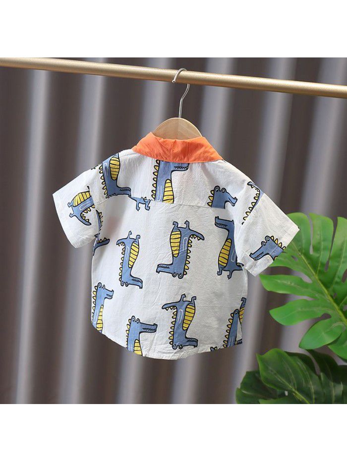 1652 boys' short sleeve shirt  summer new children's half sleeve top baby summer thin cartoon shirt 