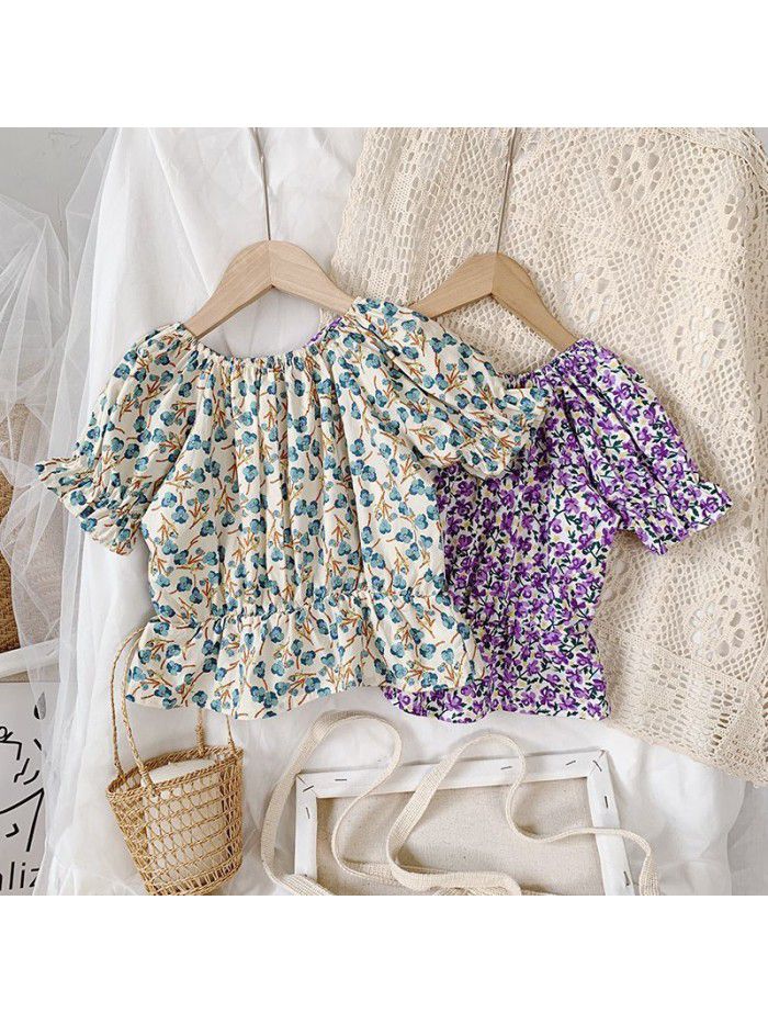  summer girls' French idyllic short sleeve baby shirt 