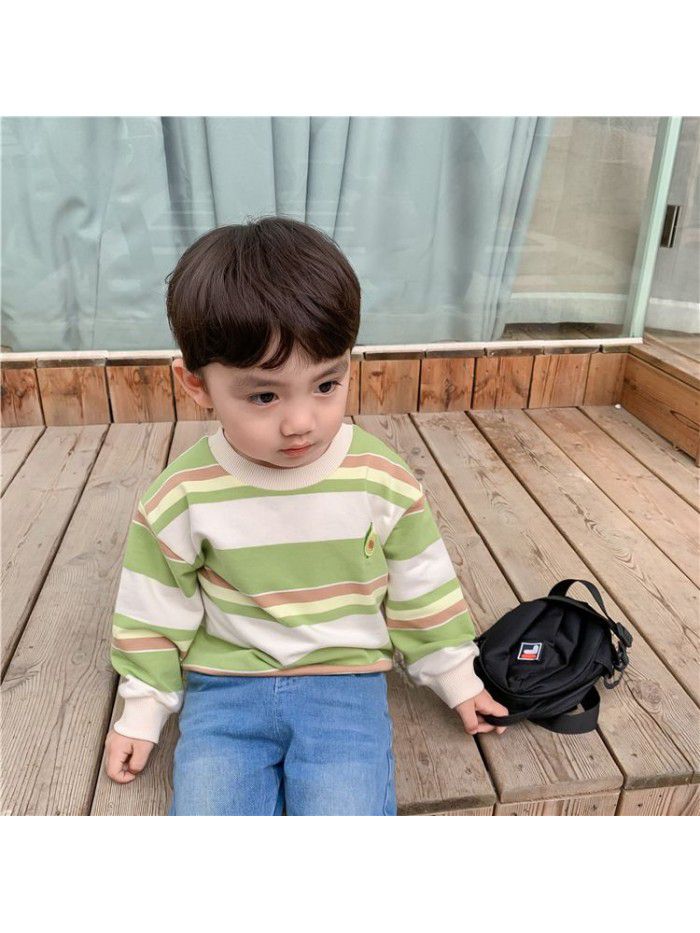 Boys' bodywear spring clothing  new Pullover striped baby clothes children's top factory direct sales children's wear 